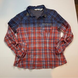 Jillian Blu Women’s Plaid Studded Button Up Shirt Medium Cotton